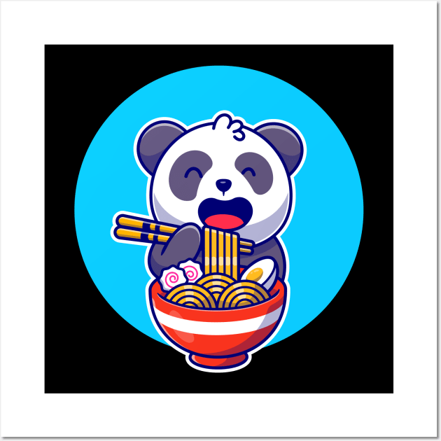 Cute Panda Eating Noodle Ramen With Chopstick Cartoon Wall Art by Catalyst Labs